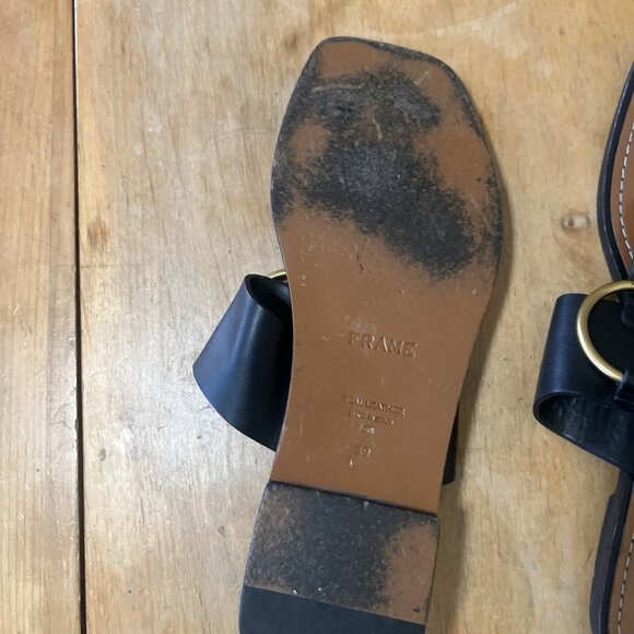 Frame Le Brentwood Black Leather Flip Flop Thong Sandals Size 39 US/8.5-9 - Picture 4 of 8